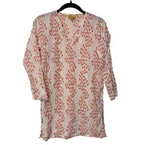 Roberta Roller Rabbit 100% Cotton White Orange Fish Print Tunic Coverup Size XS